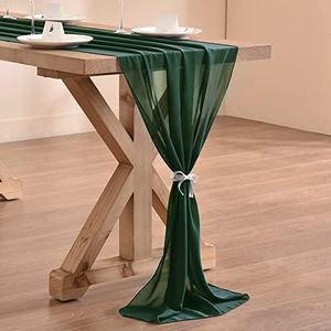 Socomi 10ft Emerald Green Chiffon Table Runner 29x120 Inches Wedding Runner Sheer Thanksgiving Christmas Bridal Shower Decorations