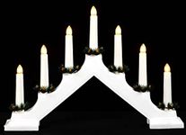 7 LED Wooden Christmas Candle Bridge - Battery Operated - Window Decoration Arch - Indoor Warm White Light - Xmas Festive Pre-Lit (White)