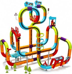 Electric Train Set for Kids - 138PCS 3D Infinity Racer Magnetic Train Set with 2 Klickrail Electric Trains, STEM Train Set Toys Birthday Gifts for Boys Girls Age 3 4 5 6 7 8 Years Old