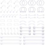 SCERRING 66PCS Clear Piercing Retainer Septum Nose Studs Flexible Lip Ear Nose Hoop Tongue Rings Nipple Ring Cartilage Rook Daith Earrings Plastic Industrial Piercing Jewelry Retainer