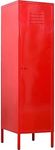 LINGZOE Single Door Metal Locker Accent Cabinet,Kids Wardrobe Dress up Cabinet with 2 Adjustable Shelves for Home Storage (Red)