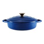 Barbary & Oak BO800253BLU Shallow Cast Iron Casserole Pan with Durable Enamel Interior, 28cm, Limoges Blue