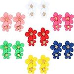 7 Pairs Boho Flower Stud Earrings for Women Girls, Flower Shaped Daisy Earrings with Gold Bud (Elegant Style)