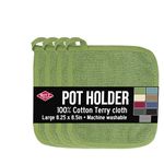 Ritz Terry Potholder & Hot Pad: Unparalleled Heat Resistant, Durable 100% Cotton – Ergonomically Designed for Optimal Grip – Easy-Care Machine Washable, Perfect for Your Kitchen – Cactus Green, 4-Pk