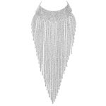 Ever Faith Women's Crystal Bib Statement Long Tassel Choker Necklace Clear Silver-Tone Costume Jewelry