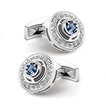 Mr.Van Classic Round Shape Cufflinks Navy Blue Crystal Cufflinks for Men, Business, Wedding, Party, Elegant Style