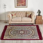 Kuber Industries Carpet|Water Absorption Kalamkari Paisley Pattern Floor Mat|Velvet Sitting Carpet for Hall, Living Room, 5x7 Feet (Maroon)