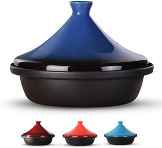 Culivora Moroccan Tagine for Cooking: Enameled Cast Iron Cooking Pot, Slow Cooker, Classic Kitchen Cookware, Tajine with Ceramic Cone-Shaped Closed Lid, 3.3 QT, Blue