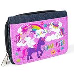 Girls Purse Unicorn Personalised Rainbow Childrens Denim Coin Money Wallet Gift EC011