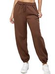 IUUI Women's High Waisted Fleece Sweatpants – Casual Baggy Joggers with Pockets, Foldable Warm Lounge Pants, Chocolate Brown, Large