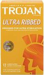 TROJAN Ultra Ribbed Premium Lubricated Condoms, 12 Count