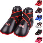 MAR | Black Martial Arts Foot Protector for Karate, Kickboxing, Muay Thai, Taekwondo, Karate K1 Kick Boots, Taekwondo Foot Protectors, Moulded Foam Padding Elasticated Toe Loops (Kids - Child Small)