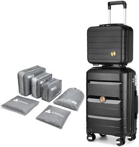 Somago 2-Piece Carry On Luggage, 6 Bags, Hardshell, Spinner Wheels, Black