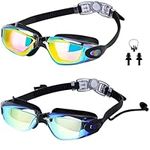 Enmxdoxy Swimming Goggles Duo Pack - 2 Styles with Integrated & Separate Earplugs - Anti-Fog Leakproof Swim Glasses with Protective Box