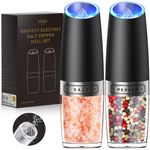 Sangcon Gravity Electric Pepper and Salt Grinder Set, Automatic Pepper and Salt Shakers Mill Grinder with LED Light, Battery Powered（Not Including 2 * 6AAA） Adjustable Coarseness One Hand Operation