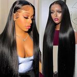 Lace Front Wigs Human Hair 13x6 Lace Front Wigs Human Hair Pre Plucked 16 Inch Straight Lace Front Wigs Transparent Lace Frontal Wigs Human Hair for Women Natural Black with Baby Hair Glueless Wigs