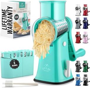 Zulay Rotary Cheese Grater 5 Blade Cheese Shredder - Manual Hand Crank Cheese Grater With Reinforced Suction & 5 Interchangeable Drums - Easy to Use Vegetable Chopper - Calm Teal