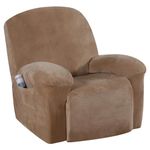 H.VERSAILTEX Stretch Recliner Covers 1-Piece Lazy Boy Recliner Chair Covers with Pocket Nonslip Recliner Slip Cover Stay in Place with Elastic Bottom Feature Velvet Plush Fabric(Recliner, Camel)