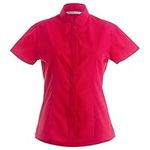 Metzuyan Womens Smart Short Sleeve Mandarin Easy-Iron Non-Iron Fitted Workwear Uniform Cotton Shirt Blouse Raspberry 18