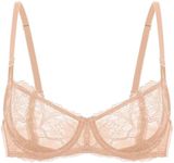 Dobreva Women's Balconette Push Up Bra Sexy Lace Plus Size Unlined Sheer Underwire Warm Beige 34A