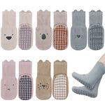 Vicloon Baby Socks for Boys Girls, 5 Pairs Baby Socks, Baby Non Slip Socks, Baby Anti Slip Cotton Sock, Cat Ear Medium Tube Baby Socks Cotton Socks -S