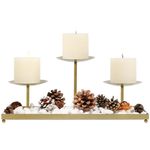 HofferRuffer Candelabra Fireplace Candle Holder for Pillar Candles, 3 Candle Stands, Gold Metal Candl Plates for Christmas Wedding Table Centerpiece Floor Fireplace Decoration