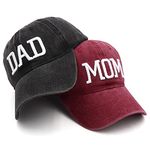 Hiwelove Mom and Dad Hats Fathers Day Mom Dad Gifts Hat Embroidered Adjustable Baseball Caps Gift for Couples Parents, Red Mom Hat and Black Dad Hat, One Size