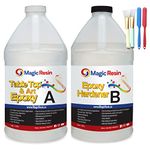 Magic Resin | Epoxy Resin for Table Top with Sticks & Brushes | 2 Gallon Kit (7.6 L) 256oz | UV Resistant | High Gloss Thick Clear Coat | Table Tops, Bar Tops, Countertops, Thin Pours, Artworks