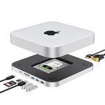 Quality Addicts Mac Mini USB-C Stand & Hub with SATA SSD & Hard Drive Enclosure - for Mac Mini M1/M2/M2 Pro/Mac Studio | Docking Station with SD/TF Card Readers, 3.0 & 2.0 Ports, VGA & HDMI Ports