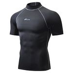 Sillitor Rash Vest Mens Short Sleeve Sun Protection Swimming Shirts for Men Compression Base Layer Mens Rash Guard for Surf Diving Wetsuit Cycling,Quick Dry High Wicking Breathable Black Grey L