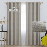 GRALI Linen Blackout Curtains, Waterproof Full Light Blocking Drapes for Patio, Thermal Insulated Grommet Top Drapery Panels (1 Pair, 52" x 95", Natural Color)