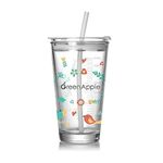 KiKiluxxa Cartoon Creative Pattern Water Drinking Glass Sipper Tumbler Milk Mug & Juice Cup with Silicone Straw & Lid 400ml- Pack of 1 Creative Multipurpose Measuring Mug/Cup (Disny Kids 1)