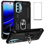 for Motorola Moto G 5G 2022 Case with Screen Protector,Ring Kickstand Military Protective Shockproof Armor Dual Layer Protection Back Cover Phone Case for Moto G 5G 2022 with Car Mount Holder (Black)