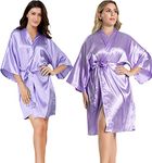 EPLAZA Women Silky Satin Robe Wedding Bridal Party Bride Bridesmaid Robes Kimono Loungewear Dressing Gowns (Light purple, Tag XXL)