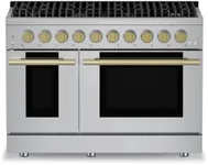 Hauslane 48" Gas Range Stainless Steel, 8 Burners up to 20,000 BTU 6.7 cu. ft., Double Convection Oven with 5 Rack Positions, 5-Year Warranty, Convertible NG/LP Cool-Touch Triple-Layer Door