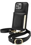 Smartish iPhone 13 Pro Max Crossbody Wallet Case for Women - Dancing Queen [Purse/Clutch with Detachable Strap & Wristlet] Protective Cover with Credit Card Holder - Stiletto Black-Gold