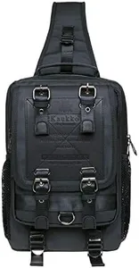 KAUKKO Canvas Messenger Bag Cross Body Shoulder Sling Backpack Travel Hiking Chest Bag (252-2-Balck)