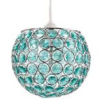 Modern Round Globe Easy Fit Pendant Shade with Small Teal Acrylic Bead Jewels | 18cm Diameter | 60w Maximum | Simple Installation by Happy Homewares