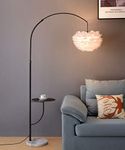 Surpars House White Feather Floor Lamp with Table, Great Floor Light Height Adjustable (Black)