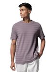 DAMENSCH Regular Fit Half Sleeve Crew Neck Tshirt 100% Cotton Anti Shrink High IQ Dyes Stylish Casual Wear Lounge Wear Textured Herringbone Tshirt for Men -Purple Ridge-L