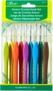 Clover Amour Crochet Hook Set – Ergonomic Handles, 10-Piece