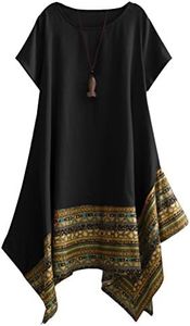 Vogstyle Donna Estate Lino Cotone Manica Corta Maglietta Tops Shirt Vestito Nero M