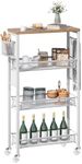 YITAHOME 4-Tier Slim Rolling Cart, Kitchen Cart with Wheels, Storage Cart with Wooden Tabletop and Mesh Baskets, Mobile Utility Cart for Narrow Space for Kitchen, Bathroom, Laundry Room,White