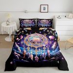 Castle Fairy Dream Catcher Twin Size Comforter Set for All Seasons,Mysterious Dreamcatcher Pattern Bedding Set Teens Bedroom Decor,Fantasy Galaxy Universe Sky Comforter Inner Fill with 1 Pillowcase