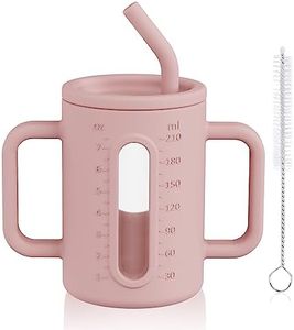 HOTUT Vaso Aprendizaje Bebé y Niños Pequeños,Vaso Entrenamiento con Silicona Pajita,Taza de silicona para sorber con Asas,Vaso Antiderrame Libre de BPA,Vaso para aprender a beber,Lote de 210ml