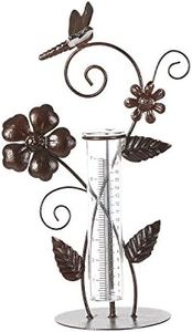 Metal Rain Gauge 7" Dragonfly Metal and Glass Spring Rain Gauge,Outdoor Decor Rain Gauge