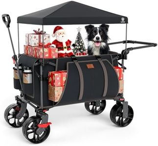 EVER ADVANCED 225L Festival Trolley on Wheels with Removable Canopy, 150KG Heavy Duty Camping Trolley, Push & Pull Beach Cart with 3 Large Pockets, Garden Folding wagon Fishing