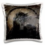 3dRose "a Glorious Friesian Horse in Gothic Look" Pillow Case, White, 16 x 16-Inch