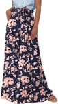 BTFBM Women Casual High Waist Wide Leg Pants Summer Floral Solid Long Palazzo Pants Lounge Beach Trousers with Pocket(Print Navy Pink, Small)