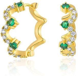 MEVECCO Gold Huggie Hoop Earrings for Women Crown 18K Gold Plated Cubic Zircon Handmade Minimalist CZ Hoop Ear Jewelry